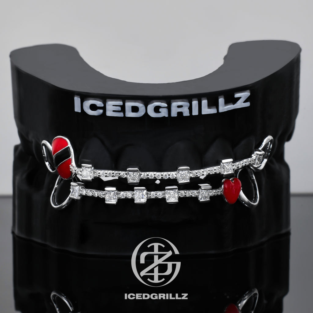 Red Heart Iced Baguette Bar Grillz