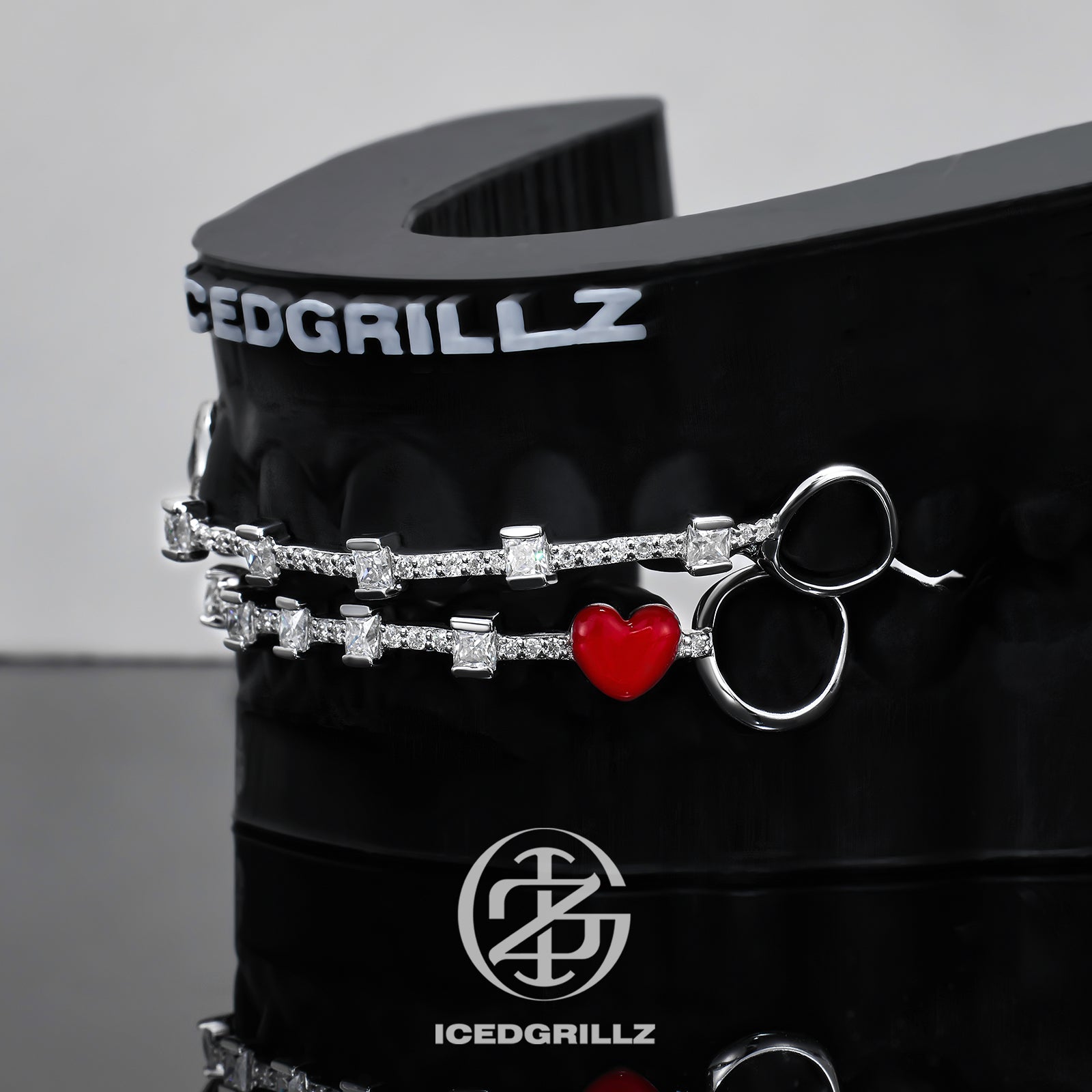 Red Heart Iced Baguette Bar Grillz