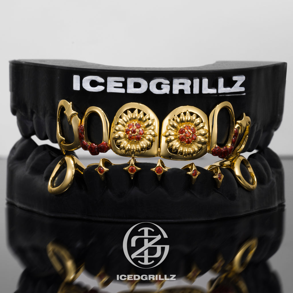 Ruby Flower Drip Star Open Face Grillz