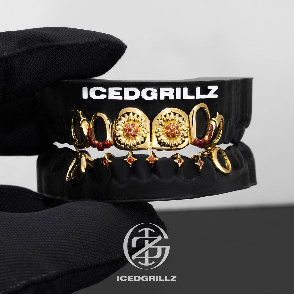 Ruby Flower Drip Star Open Face Grillz
