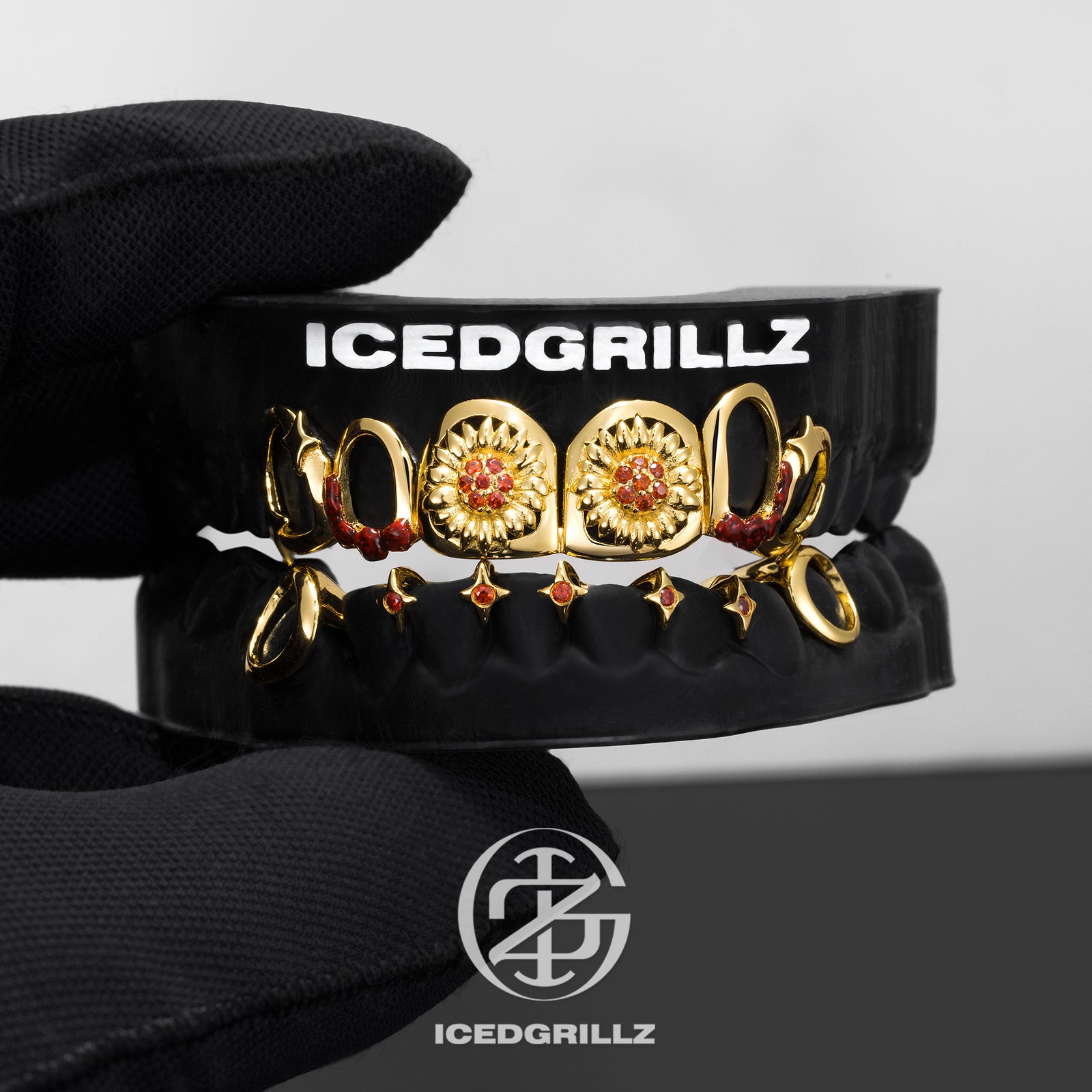 Ruby Flower Drip Star Open Face Grillz