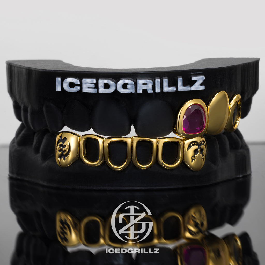 Ruby Plain Cap Tribal Motif Open Face Grillz