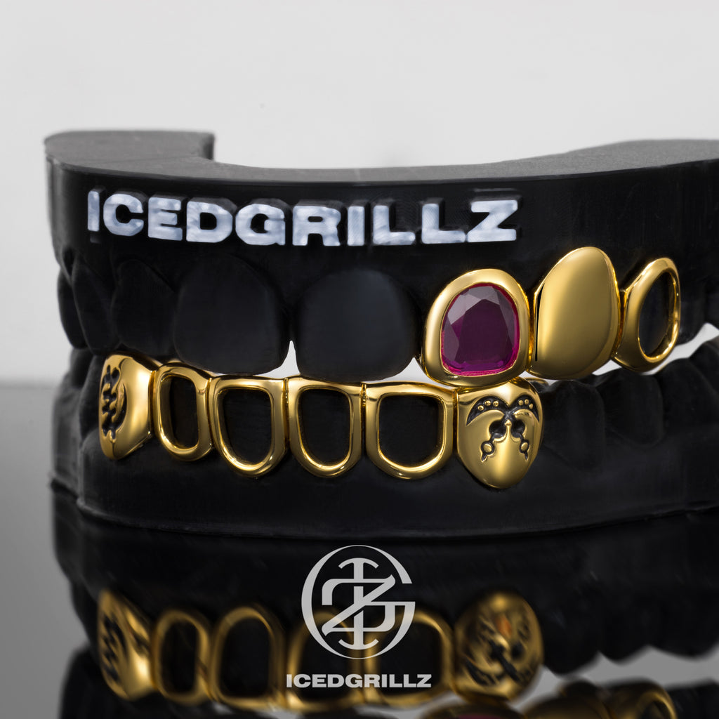 Ruby Plain Cap Tribal Motif Open Face Grillz