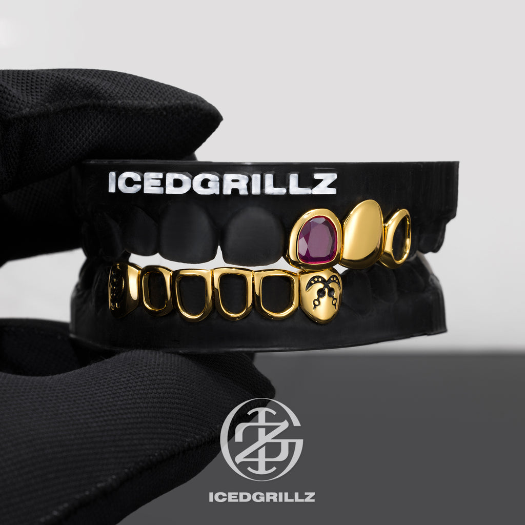 Ruby Plain Cap Tribal Motif Open Face Grillz