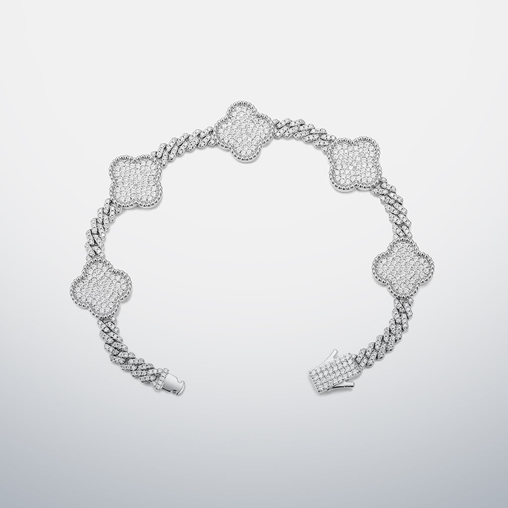 S925 Moissanite Clover Cuban Bracelet