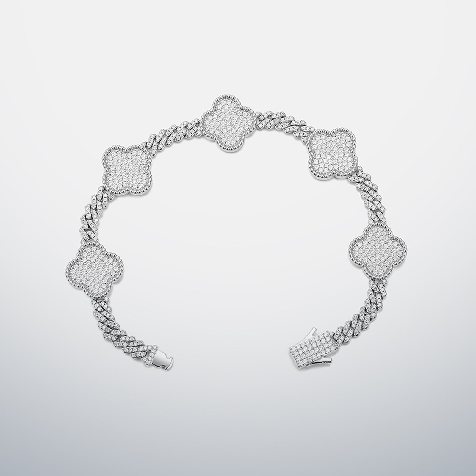 S925 Moissanite Clover Cuban Bracelet