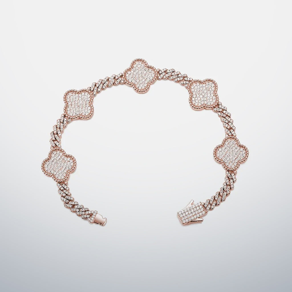 S925 Moissanite Clover Cuban Bracelet