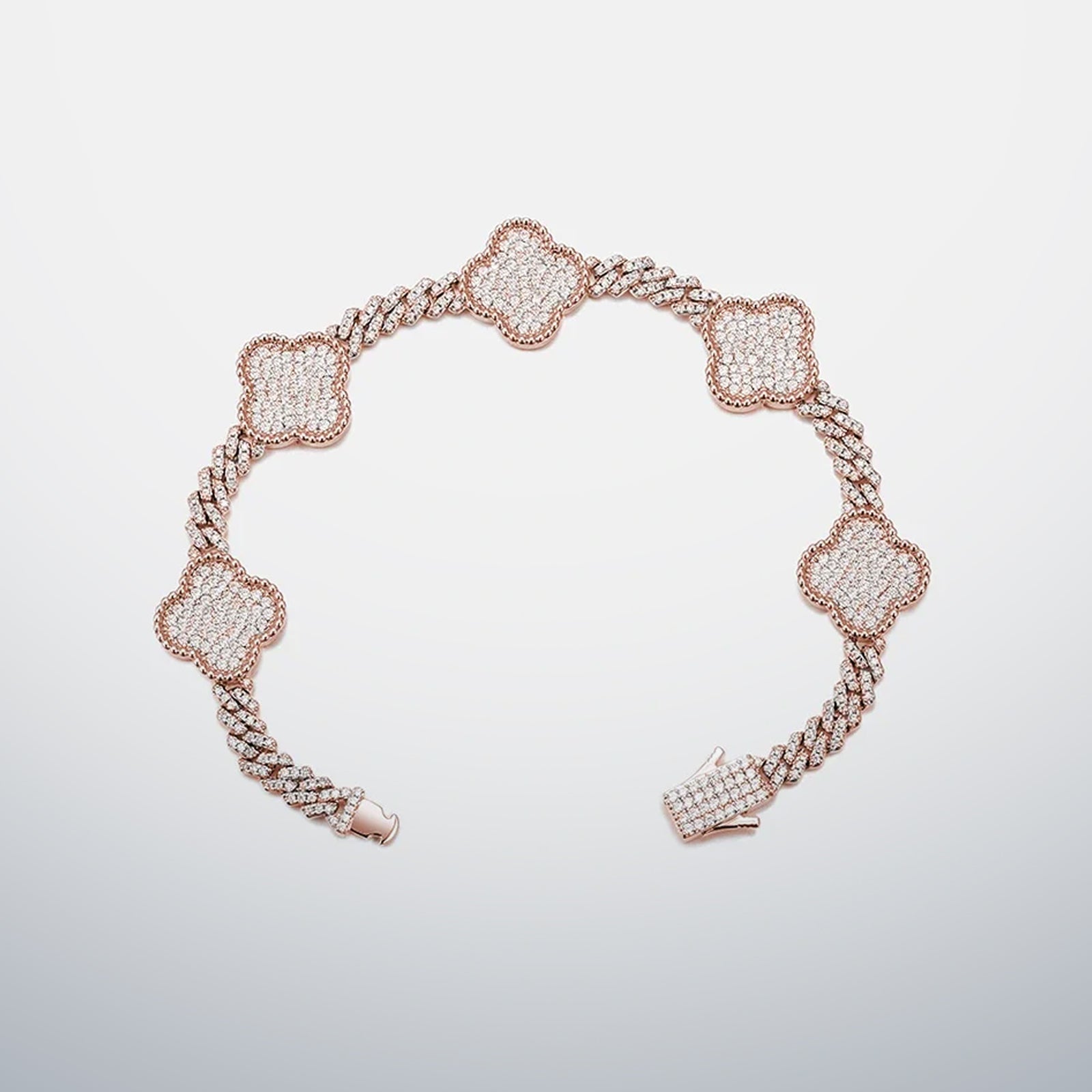 S925 Moissanite Clover Cuban Bracelet