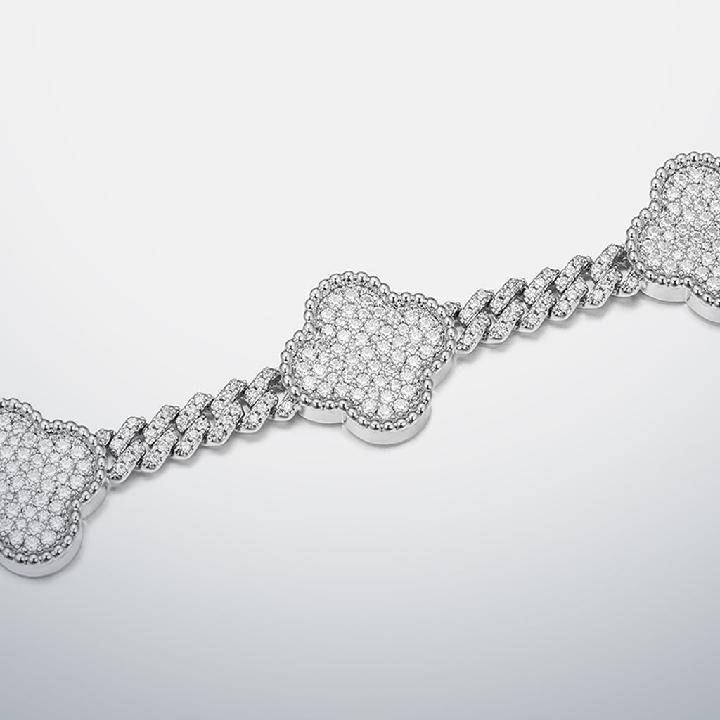 S925 Moissanite Clover Cuban Bracelet