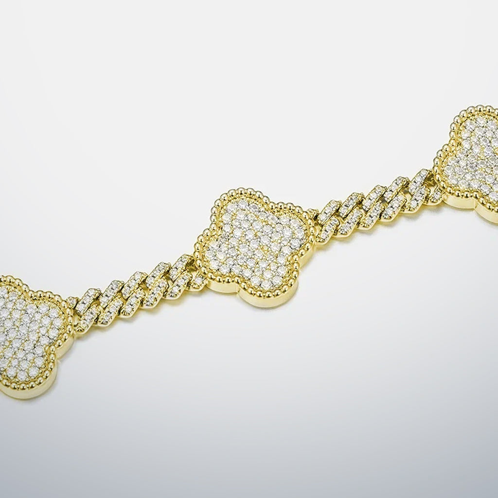 S925 Moissanite Clover Cuban Bracelet