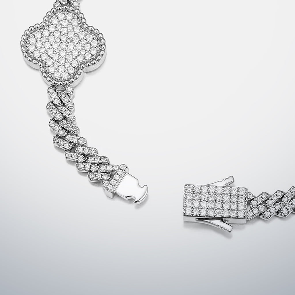S925 Moissanite Clover Cuban Bracelet
