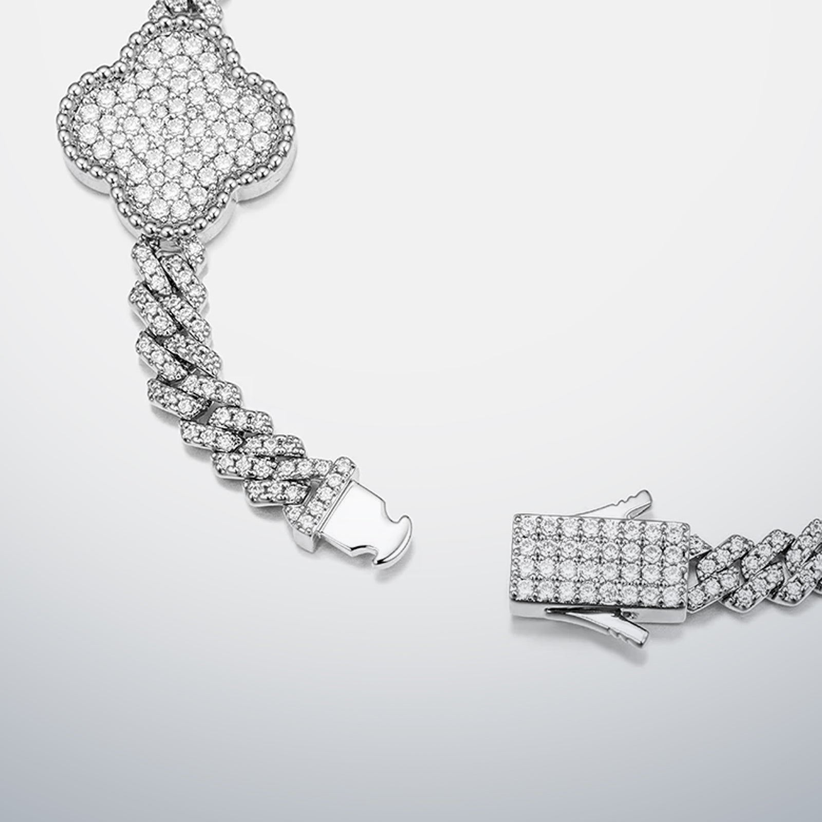 S925 Moissanite Clover Cuban Bracelet