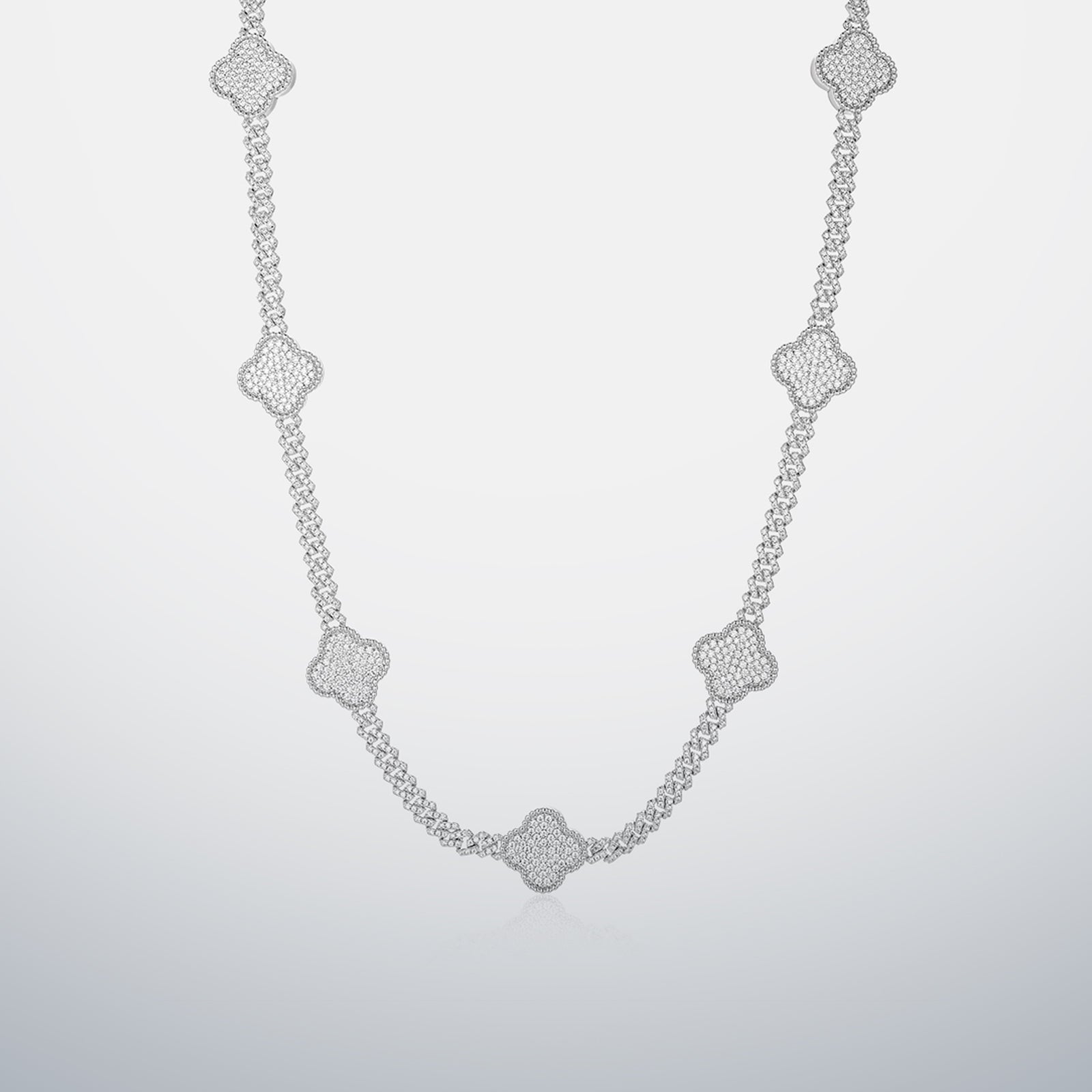 S925 Moissanite Clover Cuban Chain