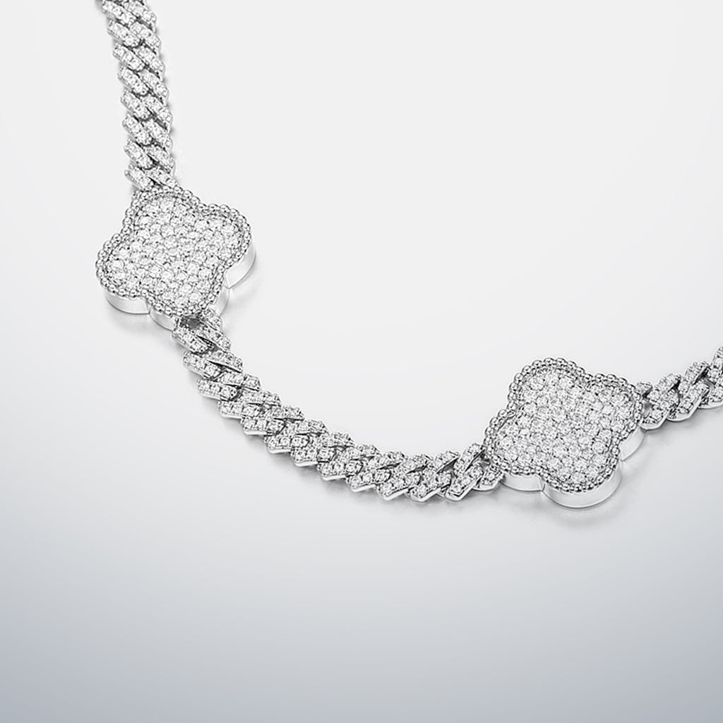 S925 Moissanite Clover Cuban Chain