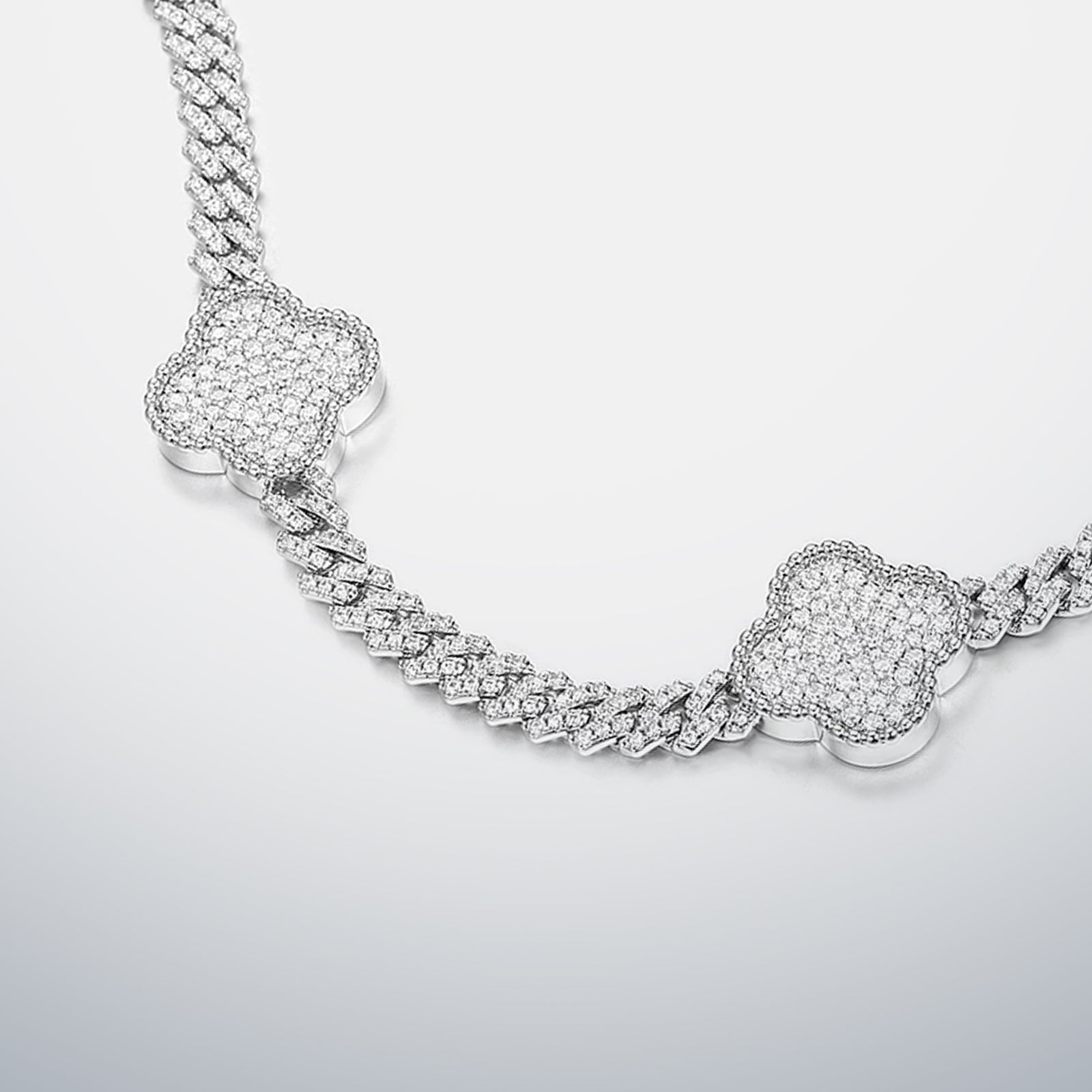 S925 Moissanite Clover Cuban Chain