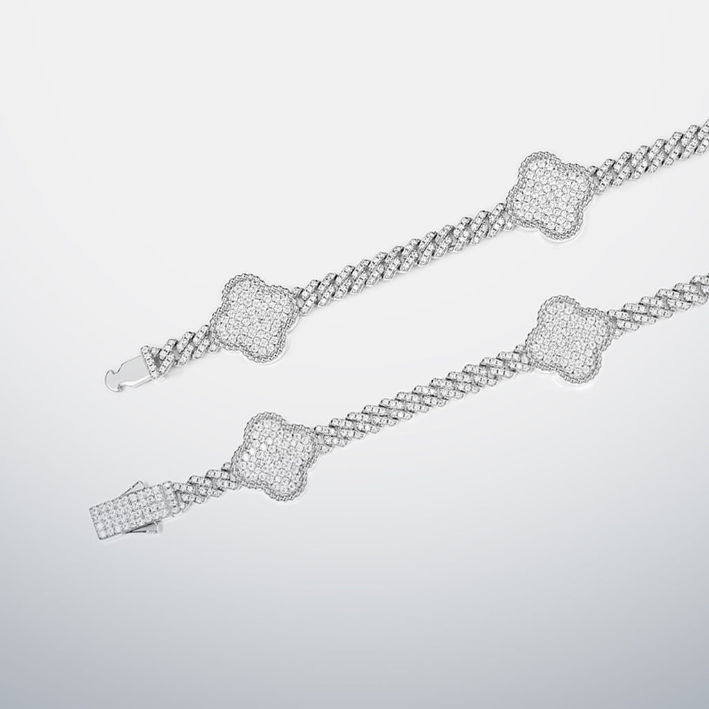 S925 Moissanite Clover Cuban Chain