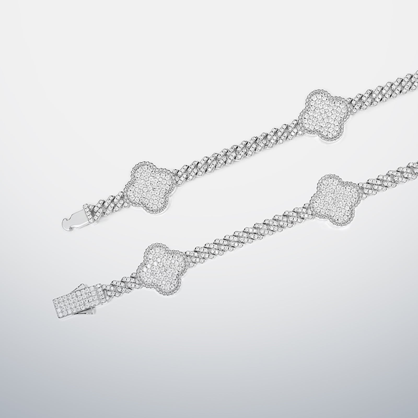 S925 Moissanite Clover Cuban Chain