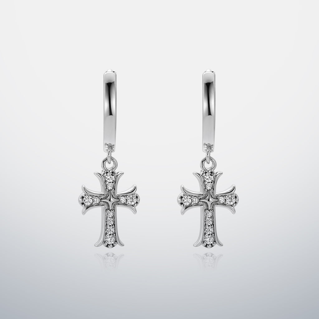 S925 Moissanite Gothic Cross Hoop Earrings