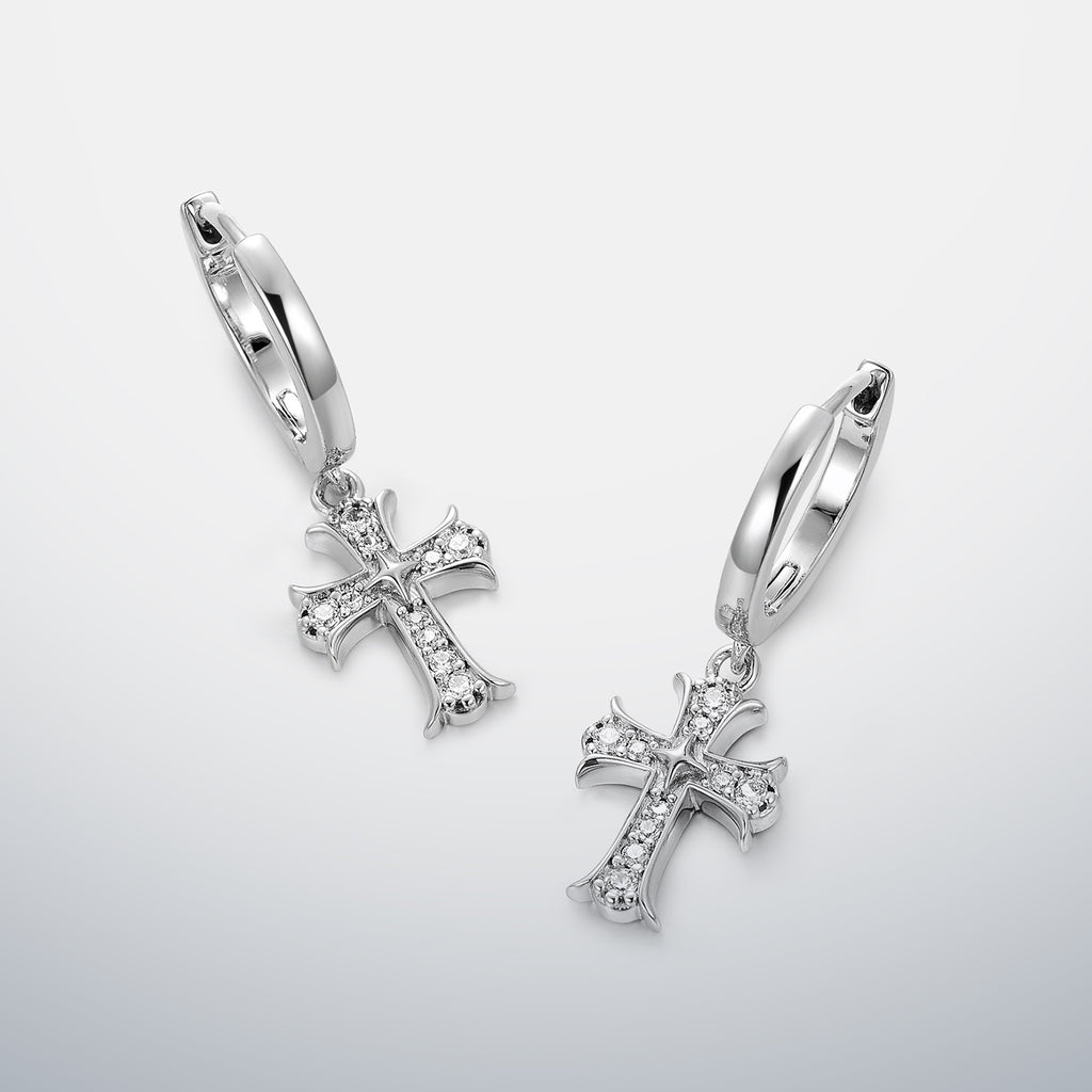 S925 Moissanite Gothic Cross Hoop Earrings