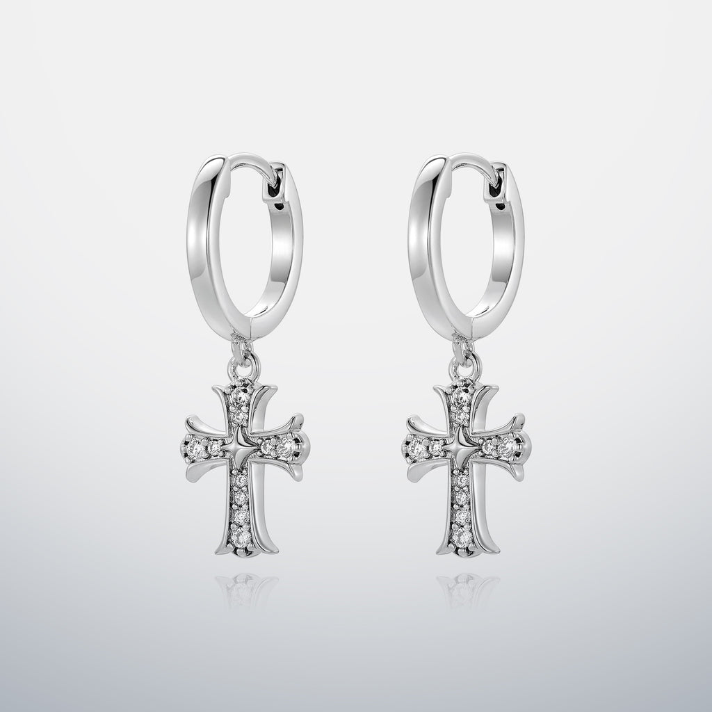 S925 Moissanite Gothic Cross Hoop Earrings