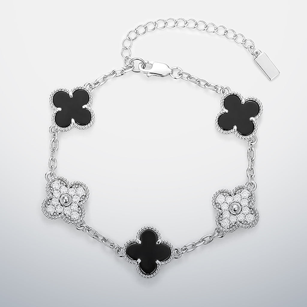 S925 Moissanite & Black Agate Clover Bracelet