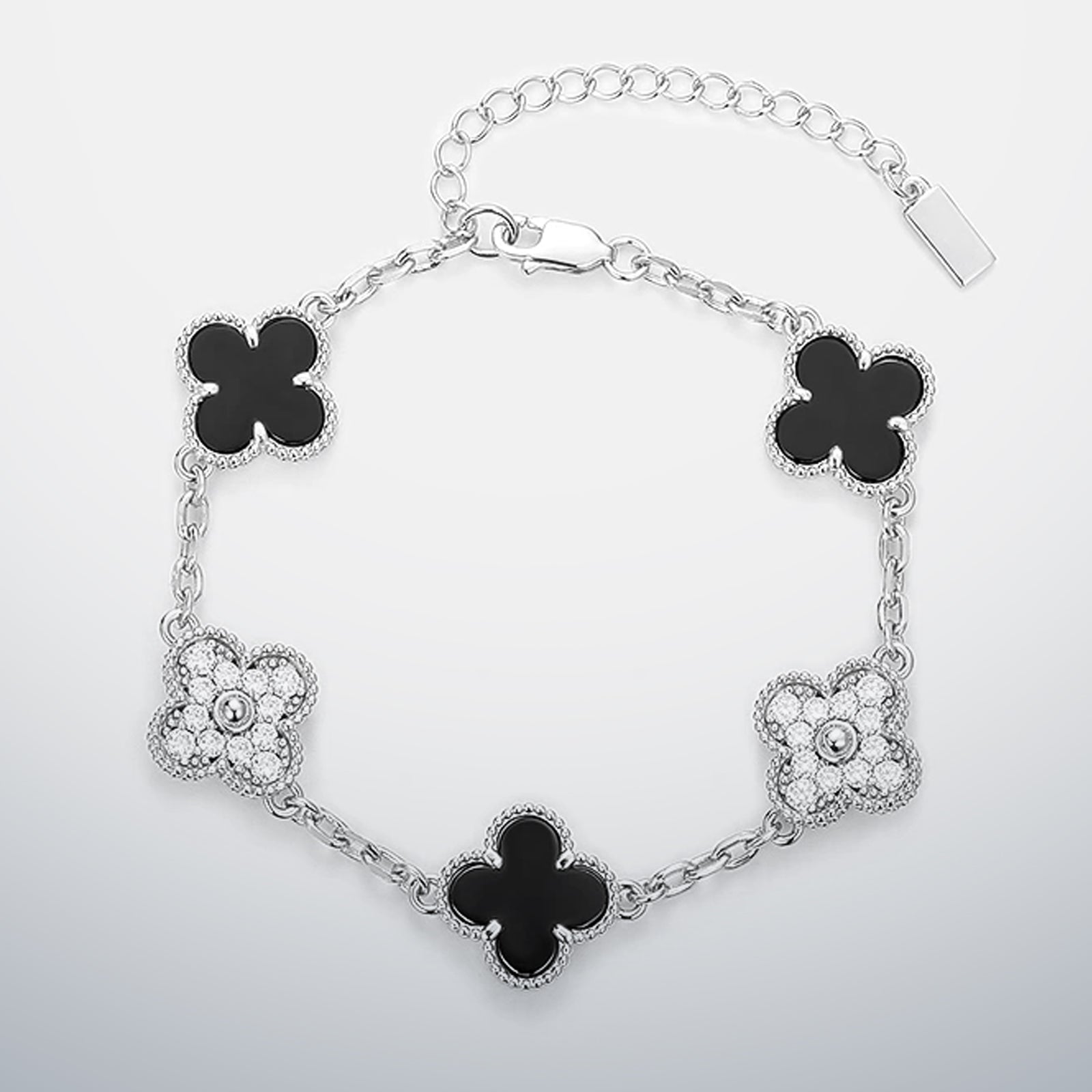 S925 Moissanite & Black Agate Clover Bracelet