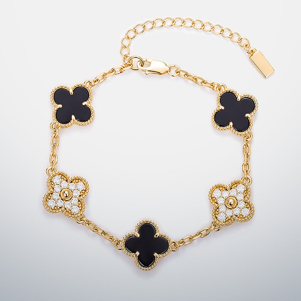 S925 Moissanite & Black Agate Clover Bracelet
