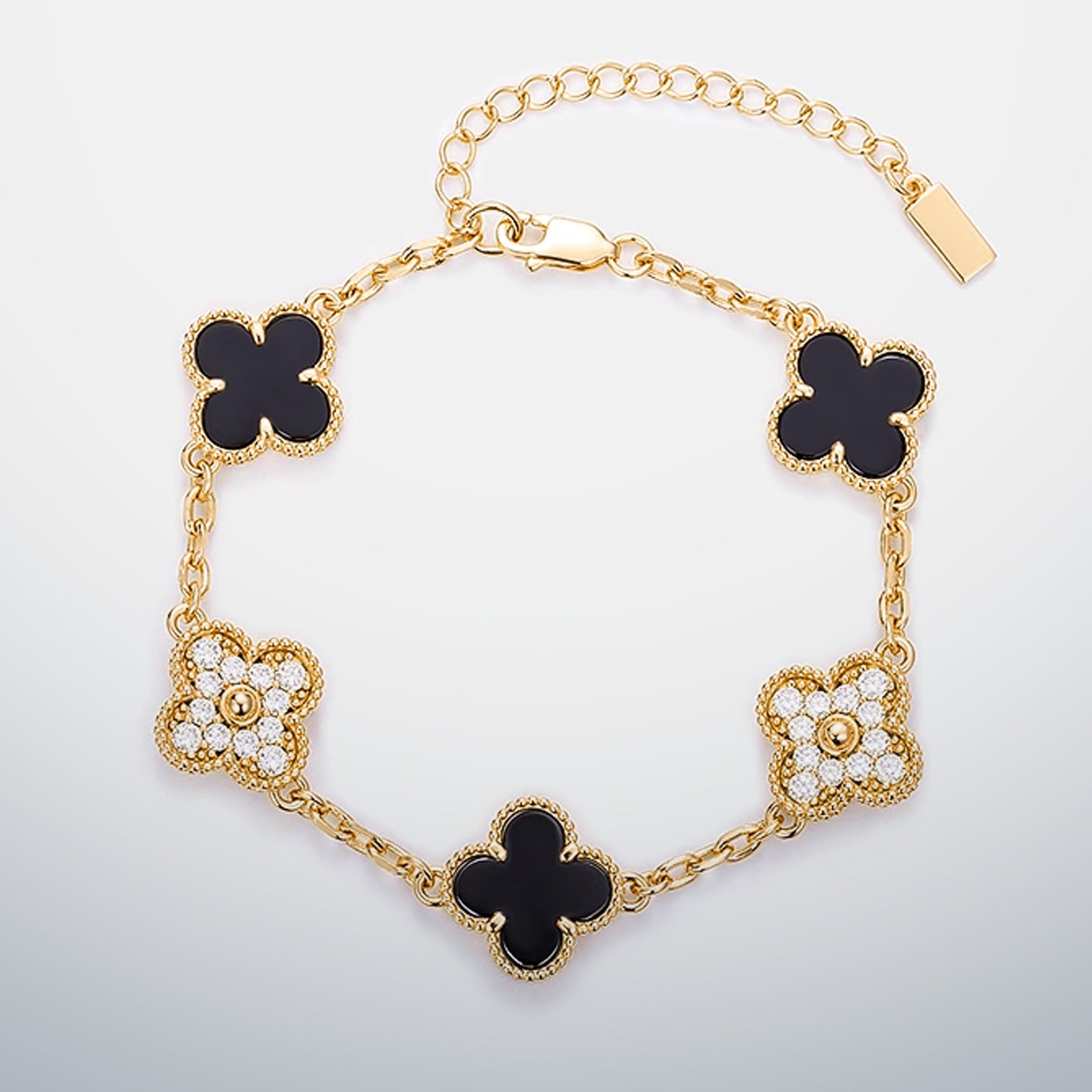 S925 Moissanite & Black Agate Clover Bracelet