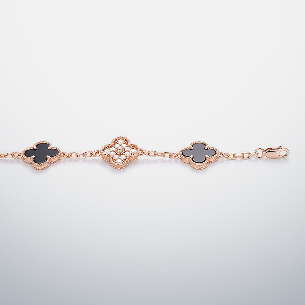 S925 Moissanite & Black Agate Clover Bracelet