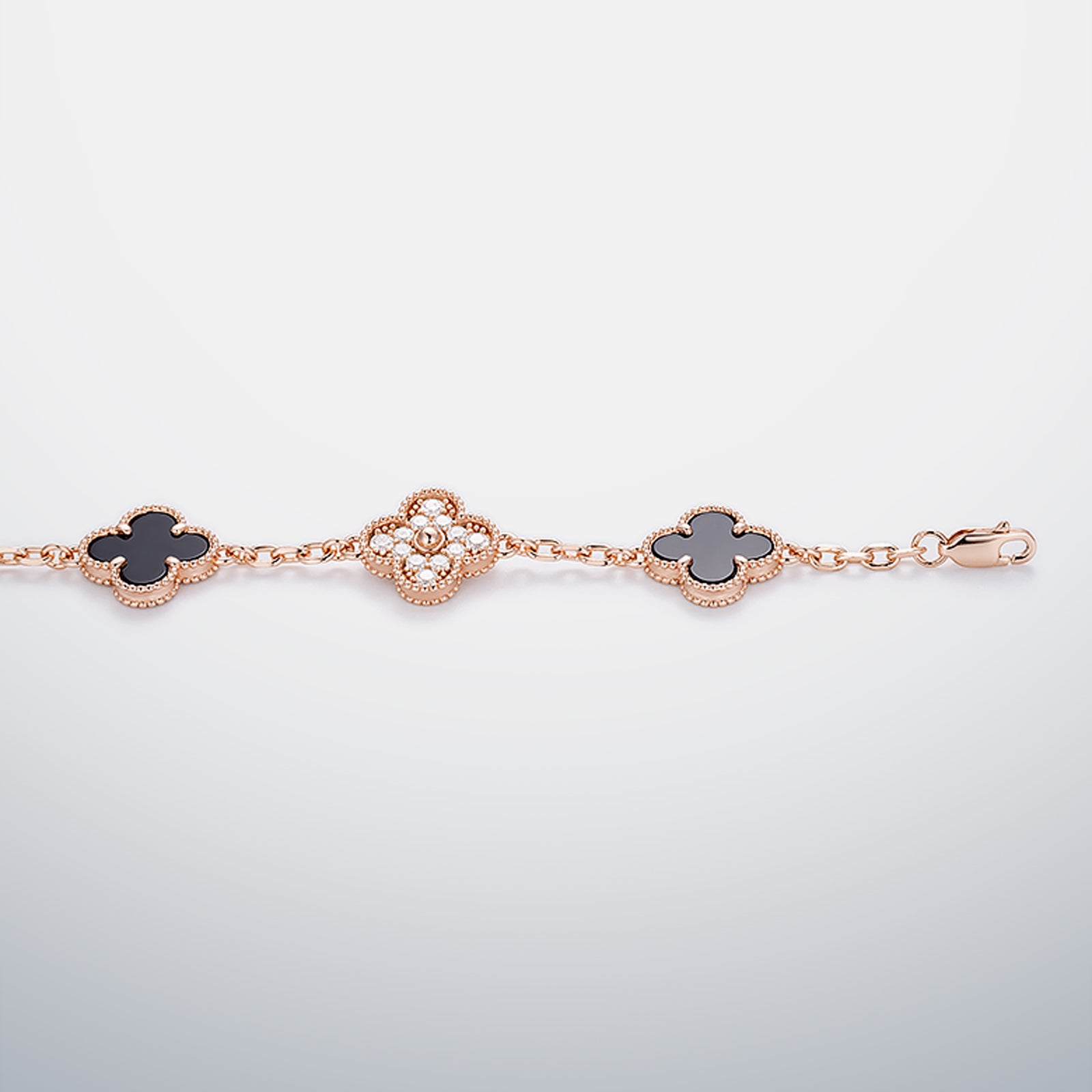 S925 Moissanite & Black Agate Clover Bracelet