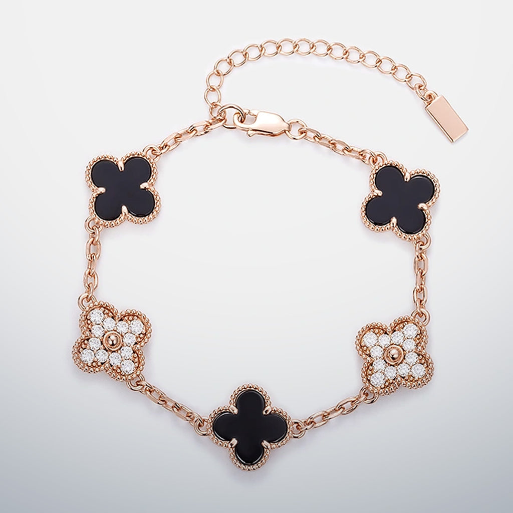 S925 Moissanite & Black Agate Clover Bracelet