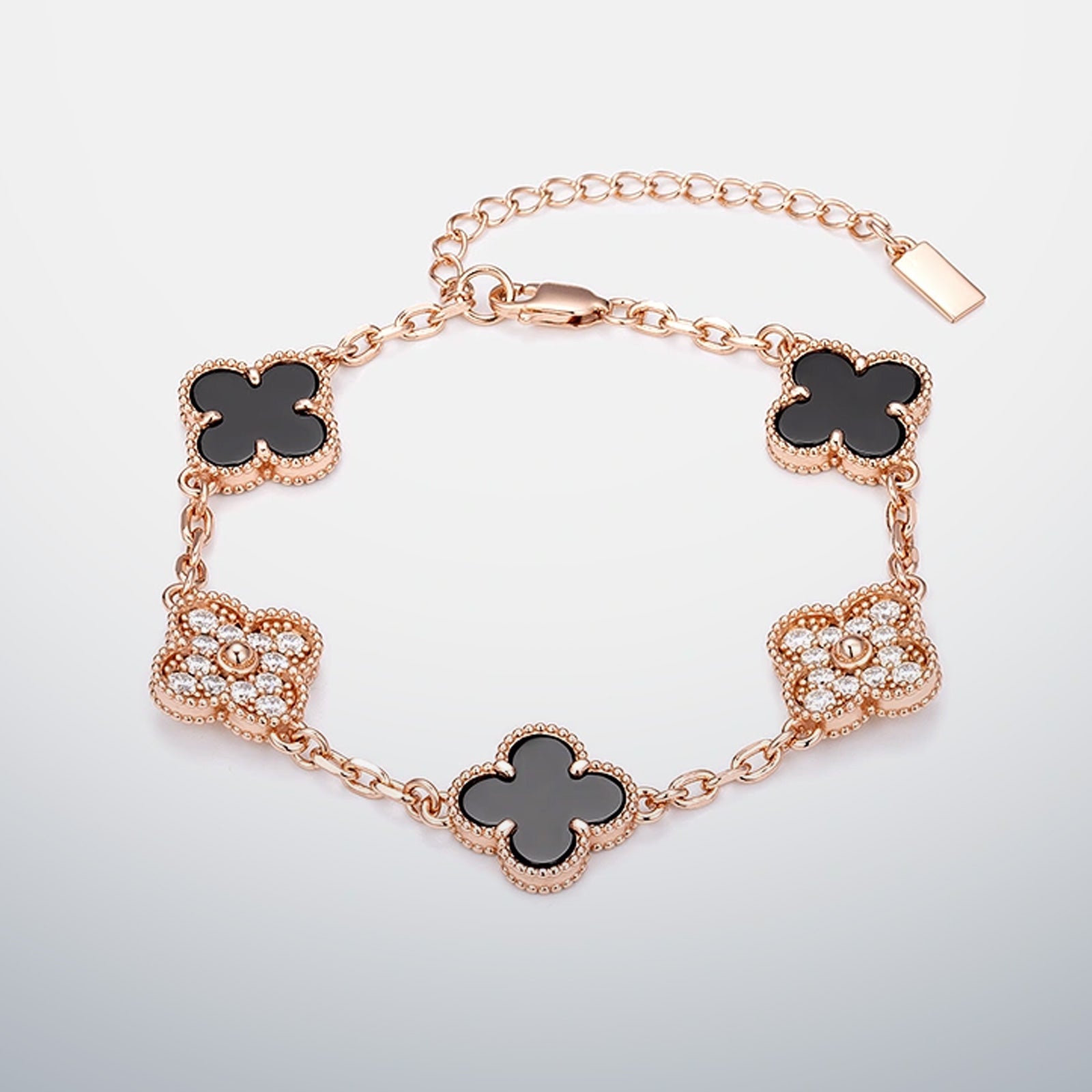 S925 Moissanite & Black Agate Clover Bracelet