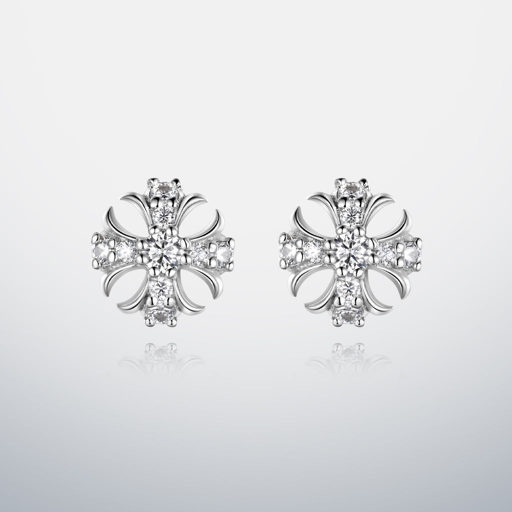 S925 Moissanite Floral Cross Earrings