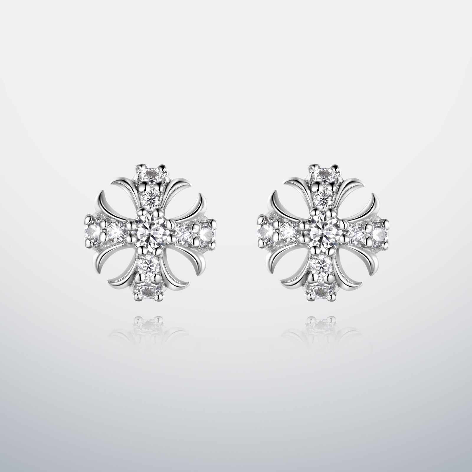 S925 Moissanite Floral Cross Earrings