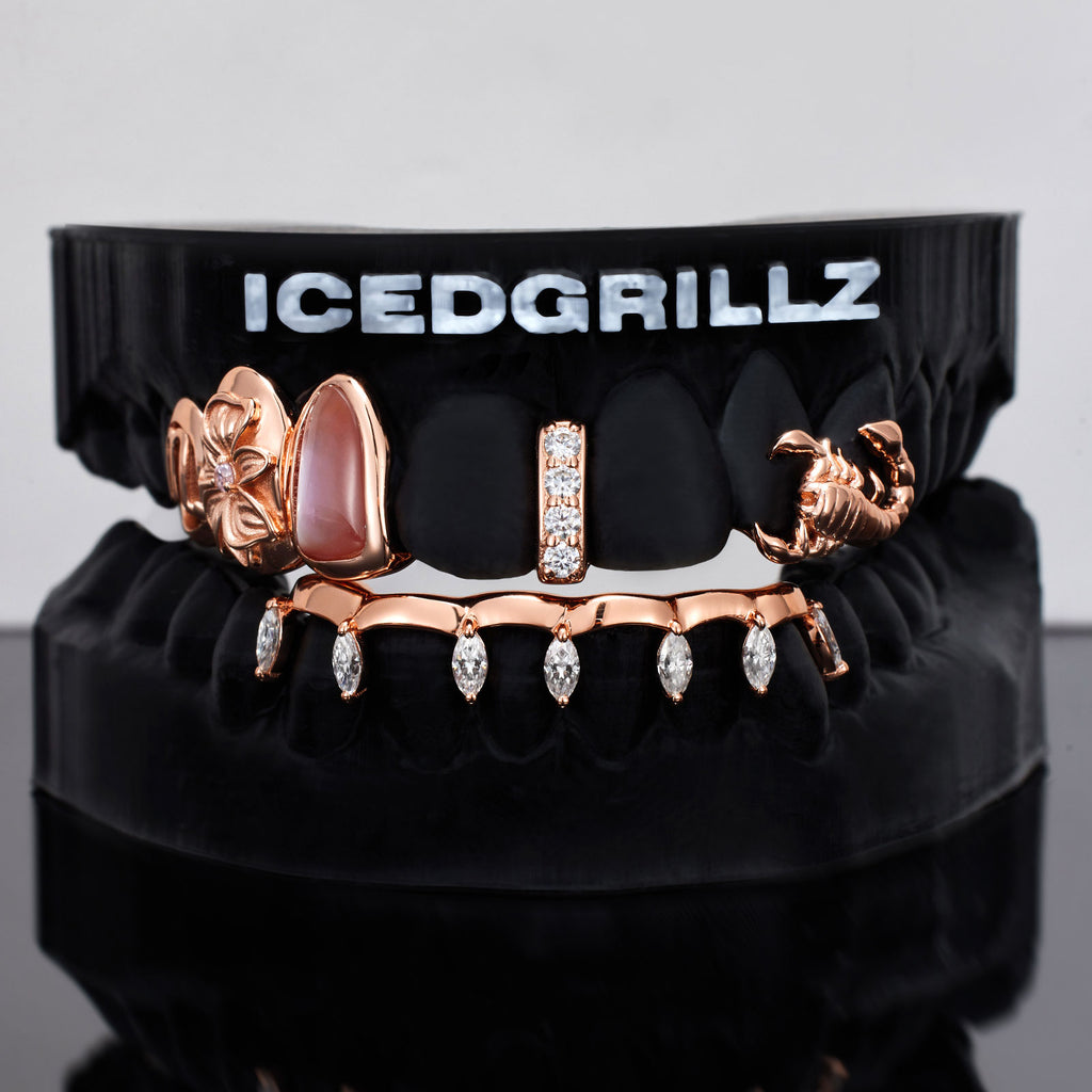 Scorpion Blossom Drop Marquise Bar Grillz