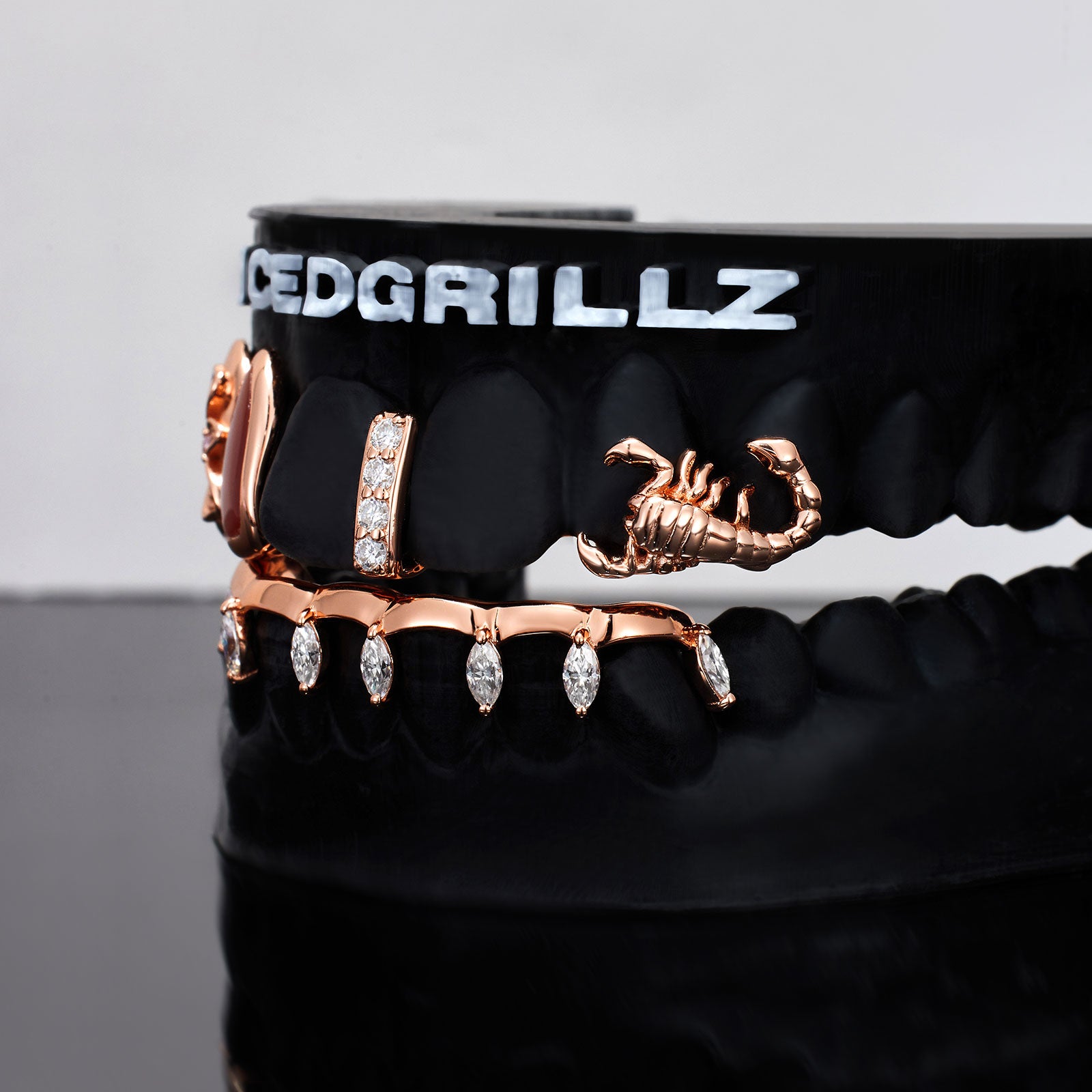 Scorpion Blossom Drop Marquise Bar Grillz