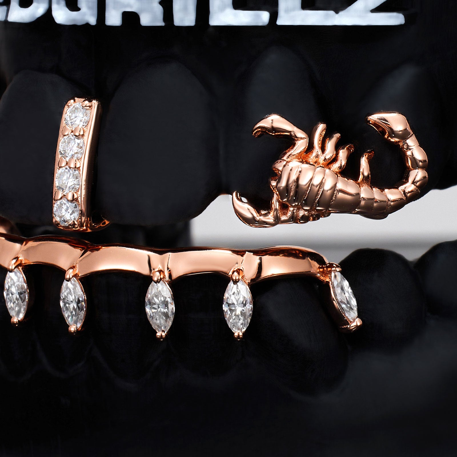 Scorpion Blossom Drop Marquise Bar Grillz