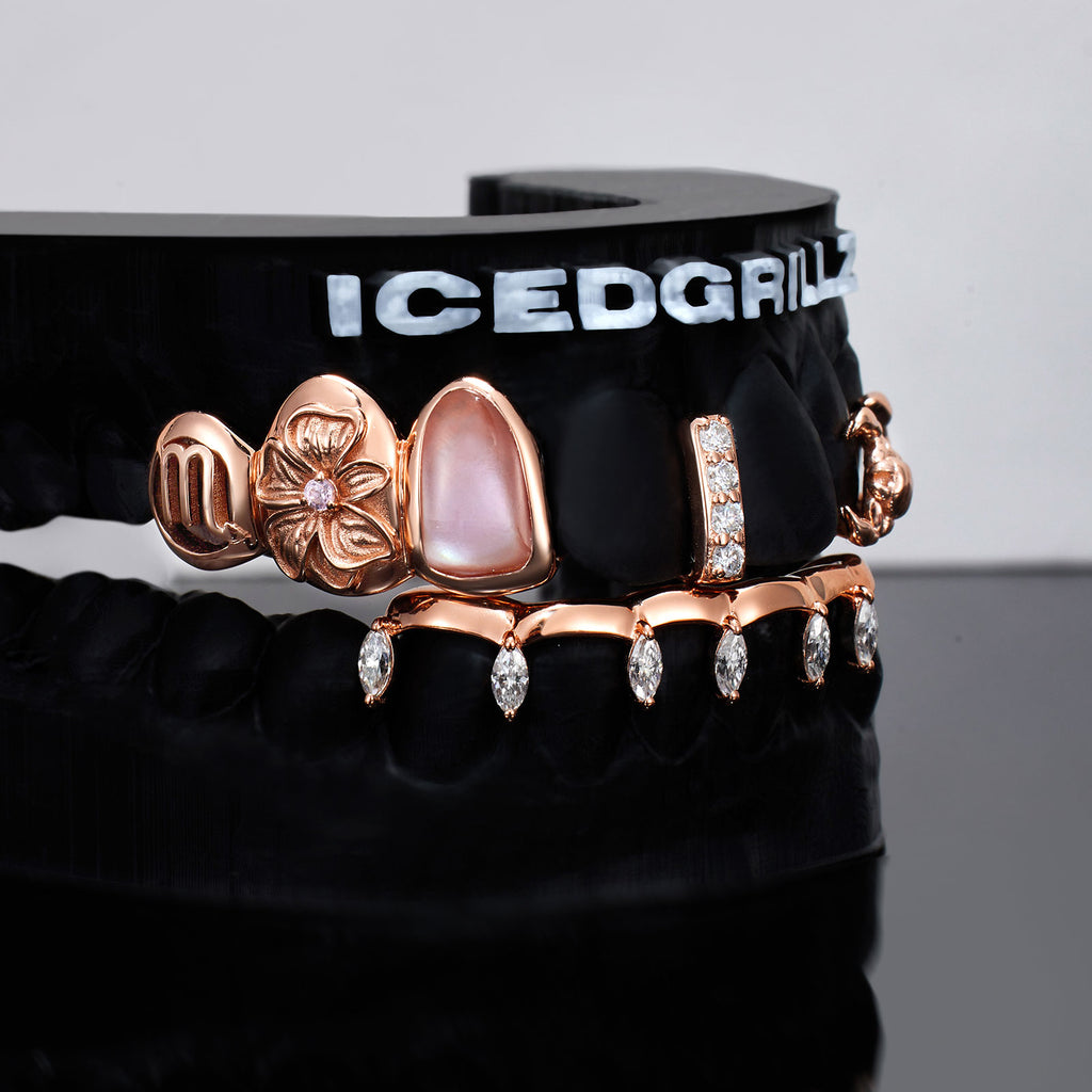Scorpion Blossom Drop Marquise Bar Grillz