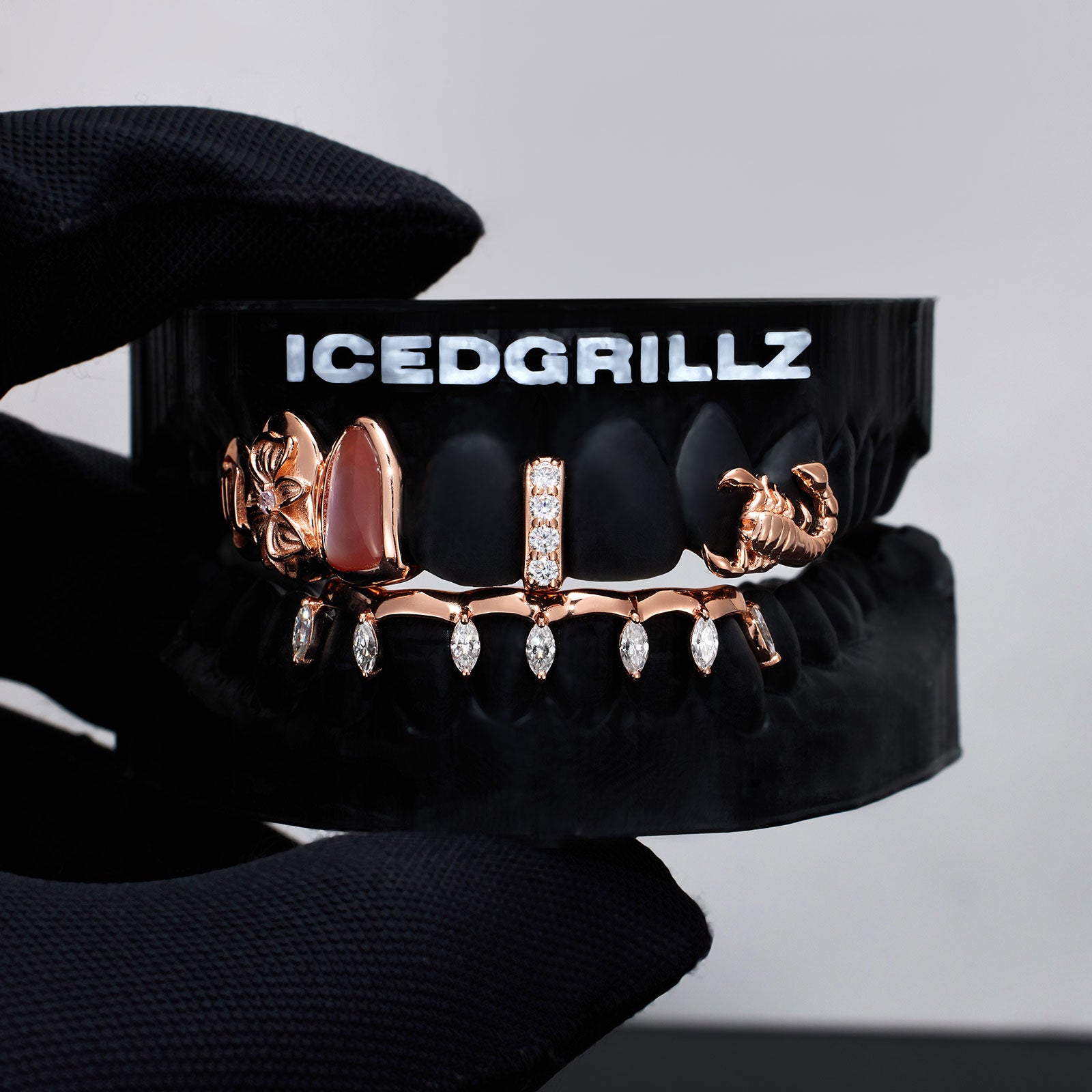 Scorpion Blossom Drop Marquise Bar Grillz