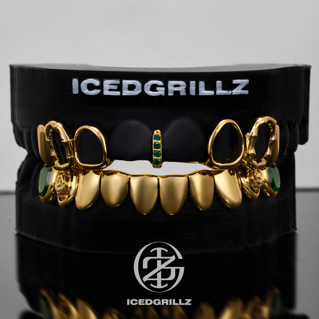 Solid Plain Green Gem Bamboo Open Face Grillz