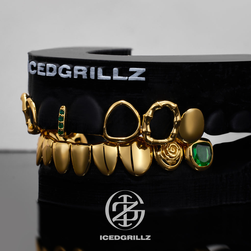 Solid Plain Green Gem Bamboo Open Face Grillz