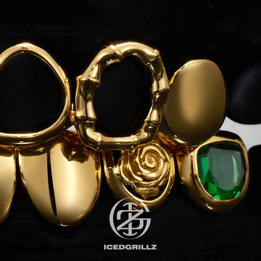 Solid Plain Green Gem Bamboo Open Face Grillz