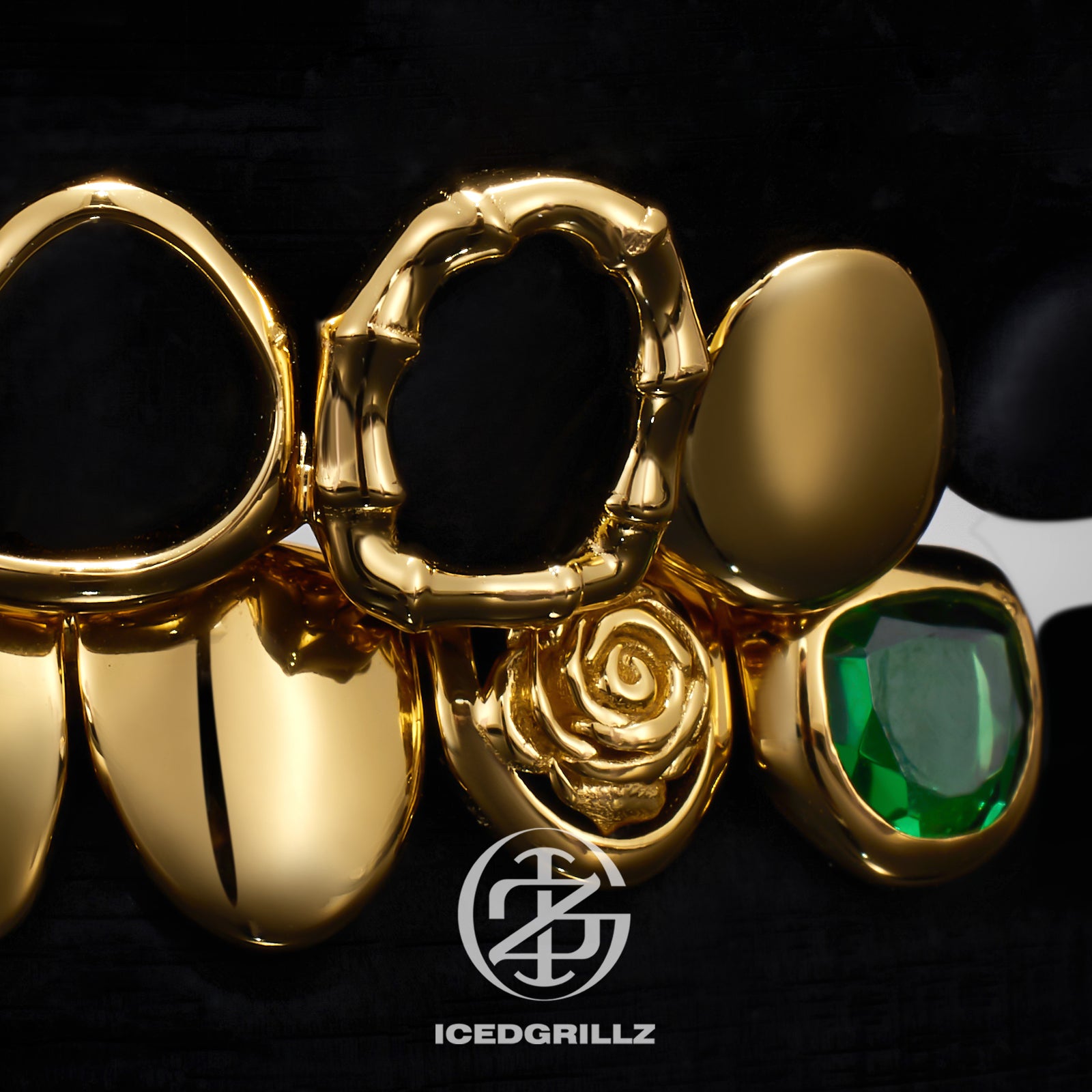Solid Plain Green Gem Bamboo Open Face Grillz