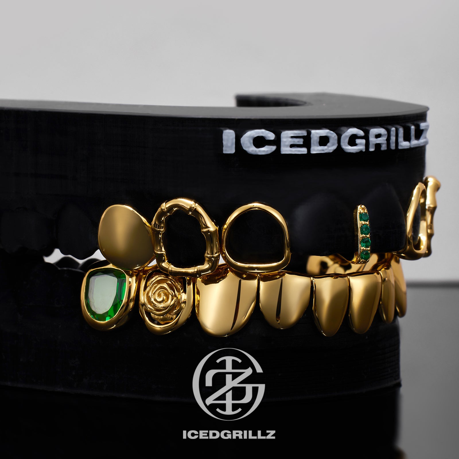 Solid Plain Green Gem Bamboo Open Face Grillz