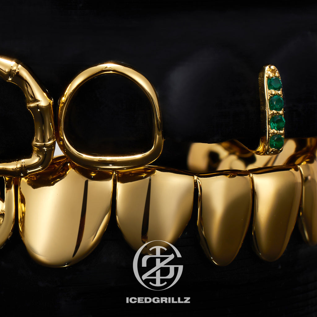 Solid Plain Green Gem Bamboo Open Face Grillz