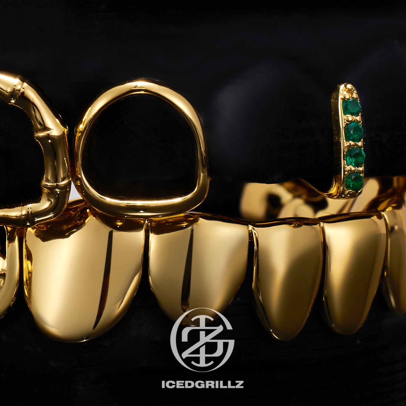 Solid Plain Green Gem Bamboo Open Face Grillz