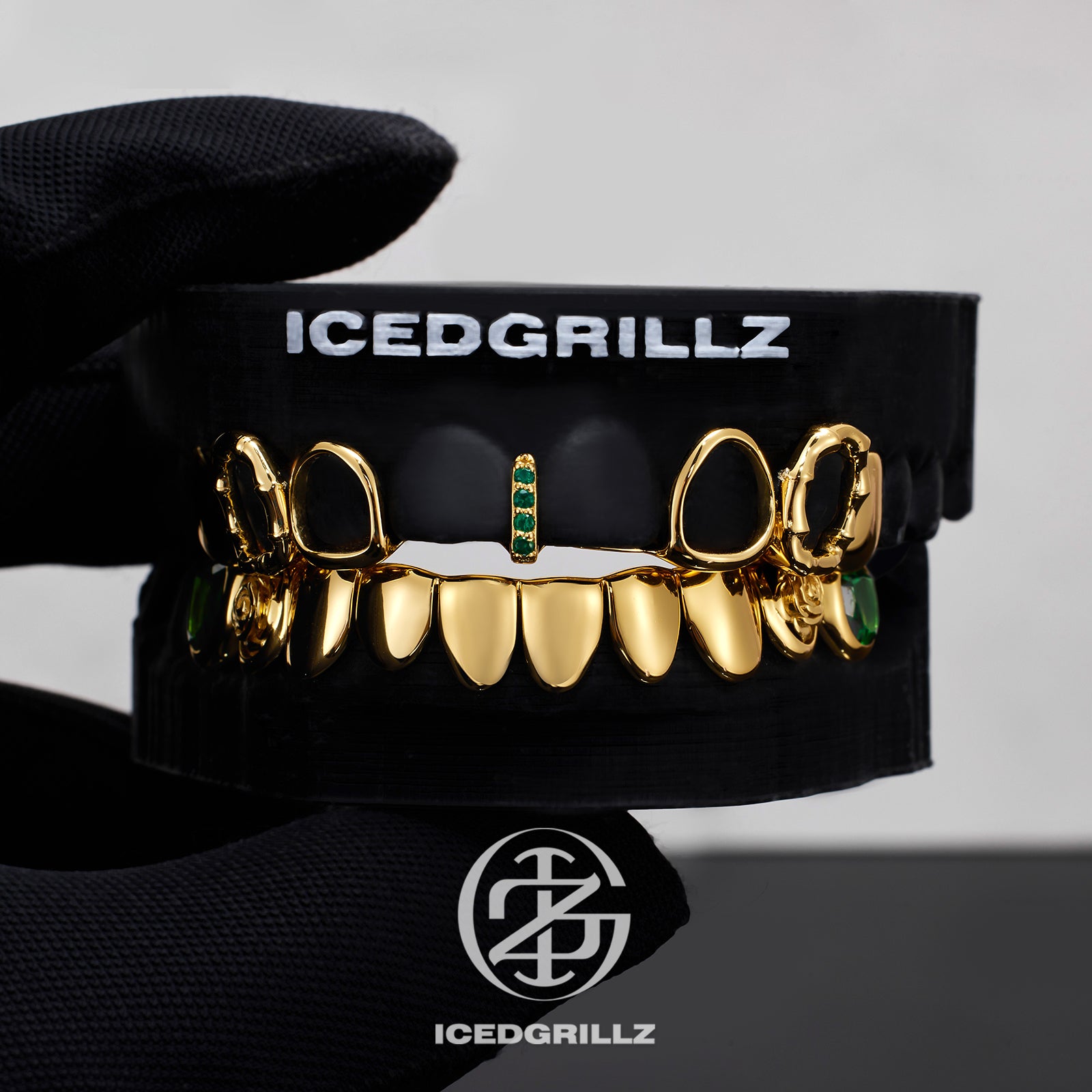 Solid Plain Green Gem Bamboo Open Face Grillz