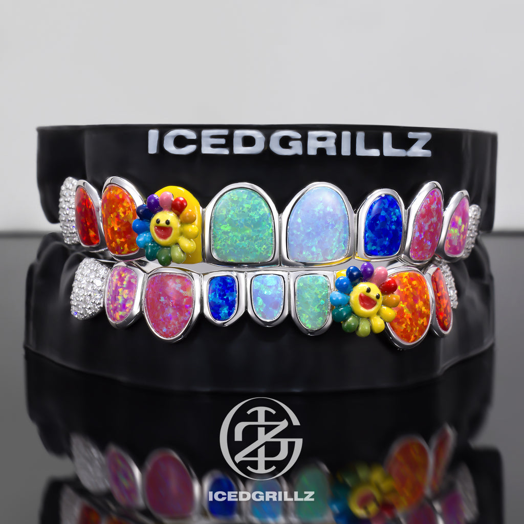 Spinning SunFlower Rainbow Opal Custom Grillz