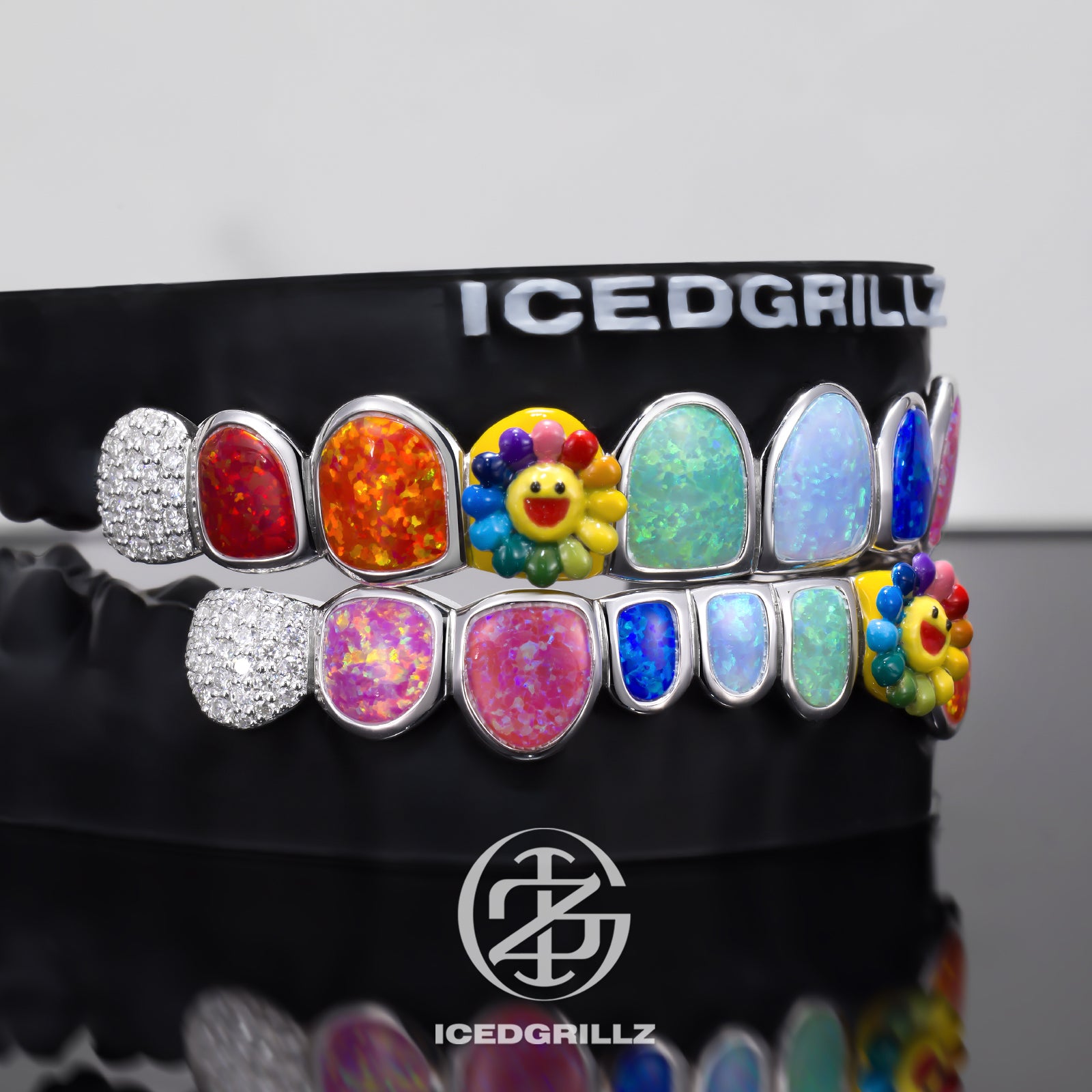 Spinning SunFlower Rainbow Opal Custom Grillz