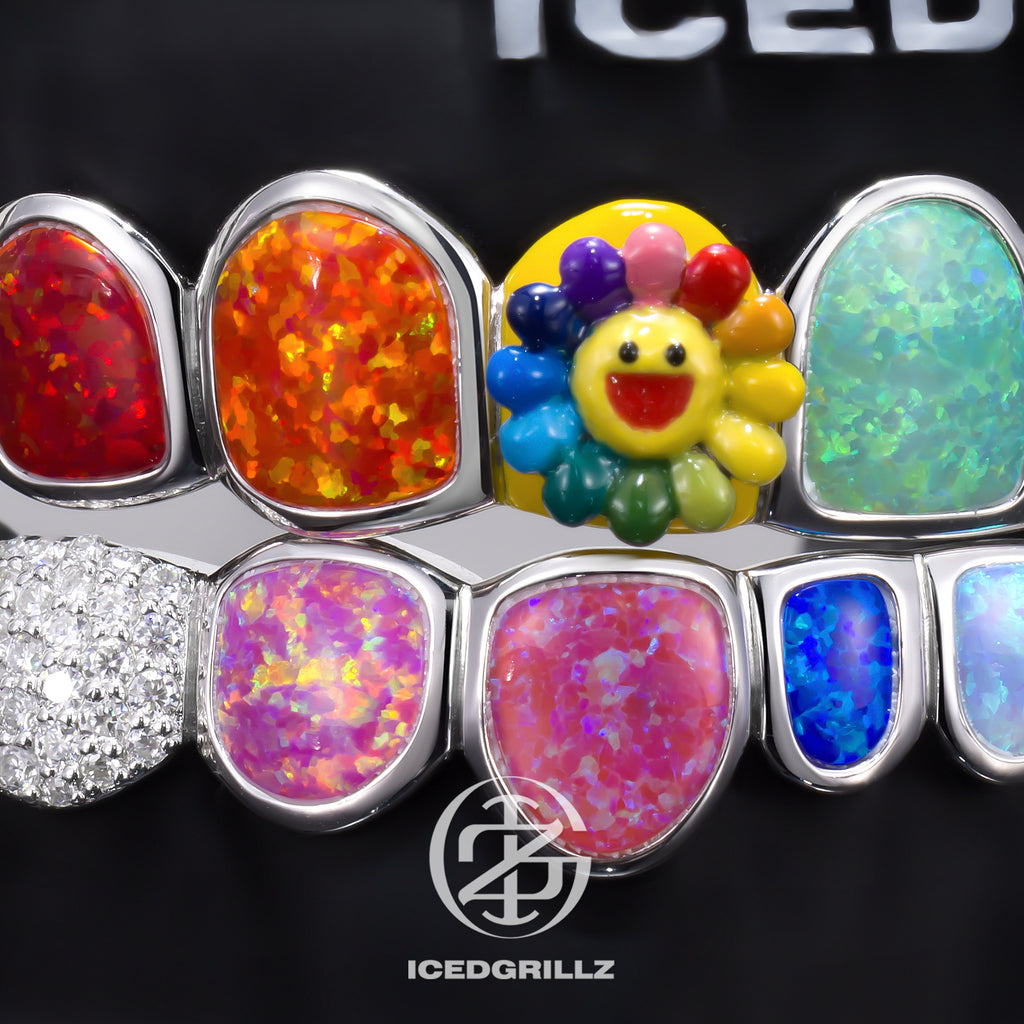 Spinning SunFlower Rainbow Opal Custom Grillz